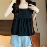 French Collar With Sweet Shirt Round Collar New Summer Retro Design Feeling Thin Short Doll