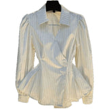 Regular Thin Women Spring New Fashion High-End Design POLO Collar Striped Long-Sleeved Top Woman Trend