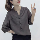 Thin Ladies Shirt Summer New Design Niche V Half-Sleeved Short-Sleeved Top Fashion Loose Thin Shirt