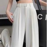 Ice Silk Broad Leg Pants Women Summer Thin High Waist Hanging Straight Small Small Print Drag Floor Suit Pants