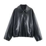 Autumn New Imitation Leather Collar Bomber Jacket 4341736