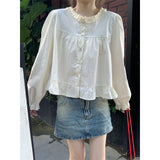 Early Autumn Sweet Lace Lace Long-Sleeved Shirt Girl Small Little Doll Shirt Design Small Blouse