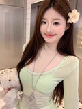 Design Sensing Sunscreen Shirt Women's 2026 New Summer Long-Sleeved T-Shirt Lean Thin Mint Green Top