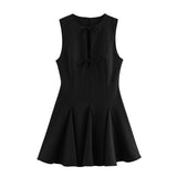 Spring New Wide Swing Bow Trim With Sleeveless Dress 4661316