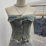 Vintage Babes Cowboy Sling Vest Wearing Single-Breasted Short Sleeveless Top 2728