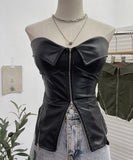 Real Shooting Hottie Retro Tender With Chest Pad Wrapped Bra Zipper Design Smear Bra Vest Short Sleeveless Top 8968