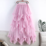 Sweet And Irregular Mesh Dress 2025 New High-Waist Long A-Word Pon Pomong Fairy Cake Skirt Half-Dressed Woman
