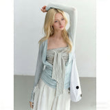 Striped Strapped Bra Coat Female Long-Sleeved Jersey Summer Pure Want Two Sets Of Hot Girls Korean Waist