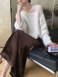 French Half-Empty Sweater Female Korean Version Design Sense Lazy Relaxed Long-Sleeved Knitted Shirt 2026