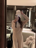 Autumn And Winter Leisure Lazy Wind Small Loose Collar Round Collar Sweater Knitted Broad Leg Pants Two Sets Of Women