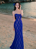 The Royal Sister Wears A Seaside Vacation Retro Blue Lace Temperament Dress Is Particularly Beautiful Threous Beach Dress