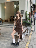 French Beauty Leaves Side Sling Dress Female Summer Temperament Irregular Seaside Vacation Waist A Word Skirt