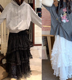 White Heavy Industry Lace Splicing Irregular Mesh Dress Women Autumn And Winter High-End Cake Skirts