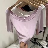 2026 Early Spring Temperament Pure Babes To Cultivate Wide-Necked Short-Sleeved T-Shirts For Girls Summer Commuting New Korean Body Repair