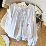 Design Beads With Flower Rib White Shirt Women 2025 Autumn New French Gentle Style Temperament Long-Sleeved Top