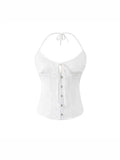 Sexy Babes High-End Feeling Hanging Neck Densiness Small Sling Fish Bone Waist Design Small Sense Pure Sleeveless Top Lady
