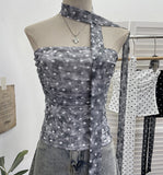 Real Shoot Spice Girl Sexy Boobs Twives Sling Slings Ribbon Ribbon Shoulderless Short Top Lady 1597