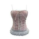 Real Shooting Unique Small Vest With Chest Cushion Three-Dimensional Lace Wearing Rope Slings With Short Sleeveless Top 8162