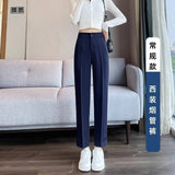 Grey Suit Pants Women Summer Thin High-Waisted Vertical Light Loose Thin Nine Points Leisure Small Cigarette Tube Pants
