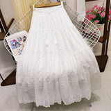 South Korea 2025 Spring Heavy Industry Lace Dress Women High-Waist Splicing Hook Fairy Big Swing A Word Mid-Long Skirt Summer