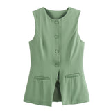 BSK&TRAF Women's Clothing 2025 Summer New Fashion Single Buckle Vest + Casual Short Set