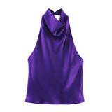 2025 Spring And Summer New Female Fashion Sexy Hot Babes Silk Shading Texture Hanging Neck Top 3203317