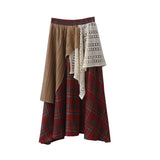 Sen Lined Up Retro Style Lace Splicing Irregular Half-Dress Women Autumn And Winter Big Swing Dress Thin A Lattice Umbrella Skirt
