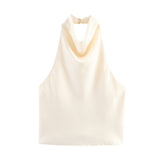 2025 Spring And Summer New Female Fashion Sexy Hot Babes Silk Shading Texture Hanging Neck Top 3203317