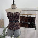 Real-Style Belted Leopard Tectar In Front Of The Zipper Open Shirt 6172