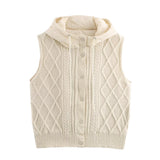 BSK&TRAF Women's Clothing Fall 2025 New Retro Leprosy Quilted Cotton Splicing Knitted Hooded Vest