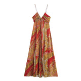 BSK&TRAF Women's Dress 2025 Summer New French Holiday Style V-Neck Print Ampicula Dress 3508147