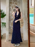 Pure Hot Girl De Shredded Flower Hanging Neck Dress Women Summer New Waist Thin Lace Splicing Bag Hip Dress