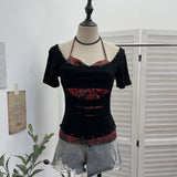 Real Shooting Two Hit Color Cut Rivet Tie With Chest Pad Short-Sleeved T-Shirt 28191