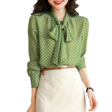 Spring And Autumn 2025 New Shirt Women Green Lining Collar With Long-Sleeved Casual Open Shirt Thin Top Woman