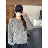 2025 Autumn And Winter Version Of The Round Collar With Loose Shoulder Knitted Shirt Thick Sweater Bottom Long-Sleeved Top