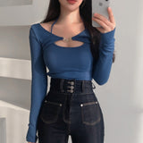 South Korea's New Thread Sexy Skinny Hanging Neck Sling Vest + Korean Long-Sleeved Shirt Two Sets