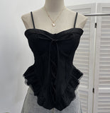 Real-Hand Shot Thai With Chest Pad Strap Lace Splicing Irregular Sling Vest Short Sleeveless Top 2860