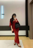 Autumn And Winter Lazy Wind Relaxation Knitted Three-Piece Set Of Women's New Medium And Long Knitted Open Shirt Sling Half-Body Set