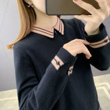 Spring And Autumn Bottom Shirt Women's Collar Blouse Large Loose Free Doll Collar Knitted Casual Casual