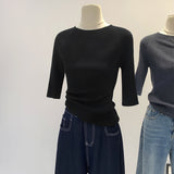 2026 Early Spring Temperament French Dopamine Word Shoulder Sleeve Bottom Knitted Girl Autumn New Body Show