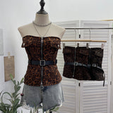 Real-Style Belted Leopard Tectar In Front Of The Zipper Open Shirt 6172
