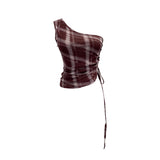 Real-Slender Mesh Slant Shoulder Lattice Sling Sling Waist Strap With Short Shoulderless Sleeveless Top 8075