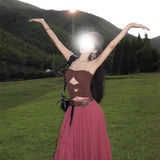 2026 Dopamine Atmosphere Feel Small Vest Korean Version Pure Holiday Style Wearing Hollow Smear Bosom Hottie Design Top