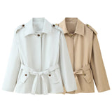 BSK&TRAF Women's Clothing Fall 2025 New Fashion Belt Collar Short Wind Coat