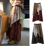 Sen Lined Up Retro Style Lace Splicing Irregular Half-Dress Women Autumn And Winter Big Swing Dress Thin A Lattice Umbrella Skirt