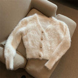 Spring And Autumn 2025 New Sweater Slim Slim Silky Knitted Cardigan Velvet Hairy Short Coat Top