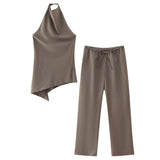 Hang Neck Minimalist Blouse 8346330 Minimalist Trousers 8306330 Set