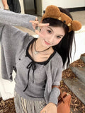 Korean Collider Small Knitted Fashion Set Women's Autumn 2025 New Small Suspension Long Sleeves Ribbon Two-Sleeves