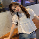 Temperament Wood Ear Bubble Sleeve Doll Shirt Shirt Women Summer New Loose Age Slim Short Sleeve Shirt Inside