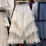 White Heavy Industry Lace Splicing Irregular Mesh Dress Women Autumn And Winter High-End Cake Skirts